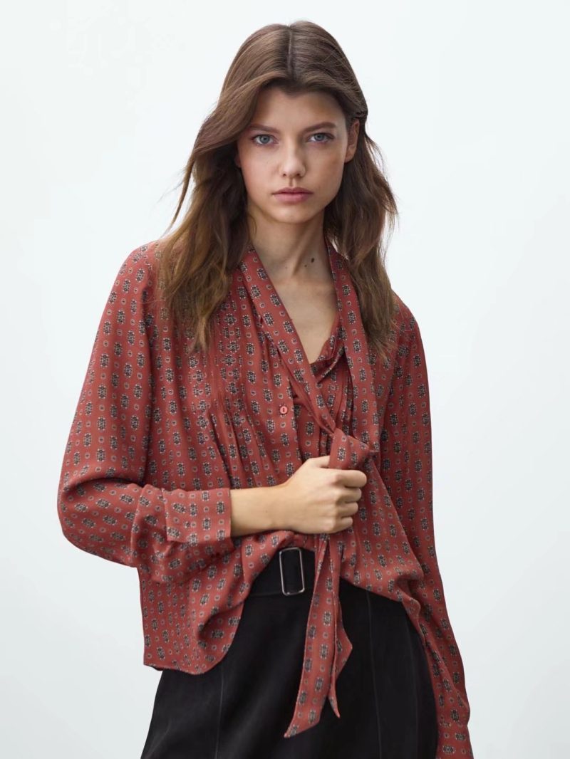 Autumn New Plain Peter Pan Collar Draping Women Casual Simple Long Sleeve Shirt - Image 3