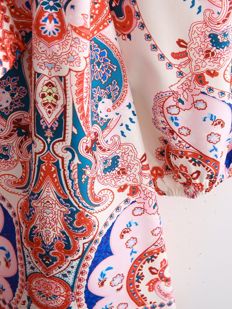 Spring Autumn New  Women  Clothing Fashion Long Sleeve V-Neck Positioning Print Dress - Image 2