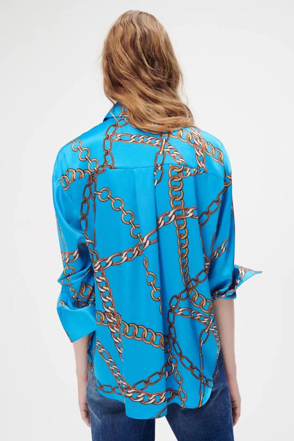 Polo Collar Fashion Fashionmonger Chain Print Cardigan Shirt Top Fashion Women Wear  New - Image 4