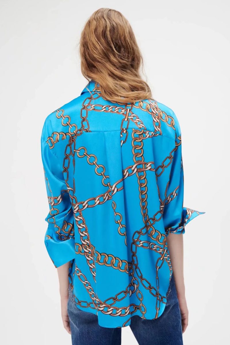 Polo Collar Fashion Fashionmonger Chain Print Cardigan Shirt Top Fashion Women Wear  New - Image 4