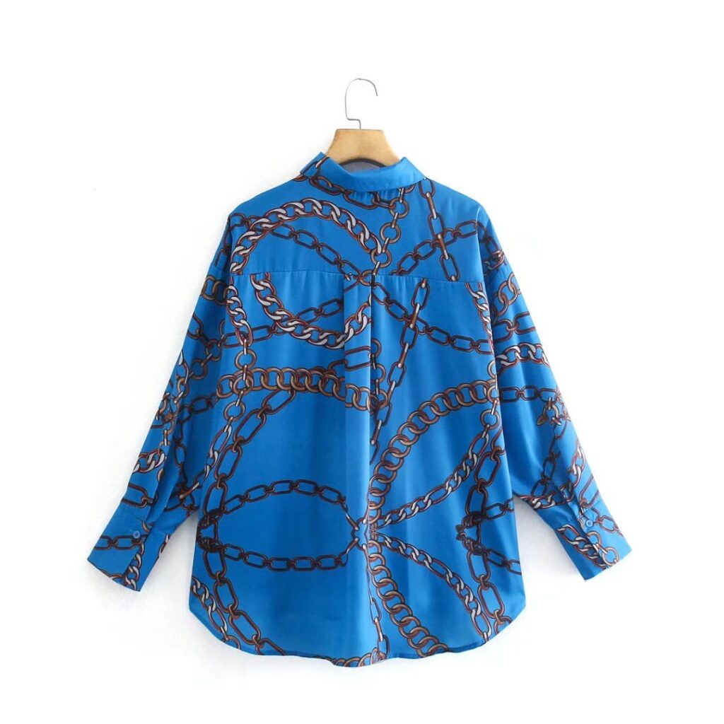Polo Collar Fashion Fashionmonger Chain Print Cardigan Shirt Top Fashion Women Wear  New - Image 6