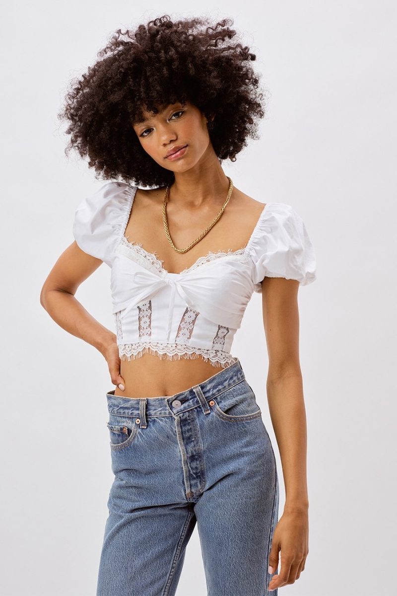 Pullover Puff Short Sleeve Square Collar Slimming Women Shirt Lace Stitching French Top - Image 2