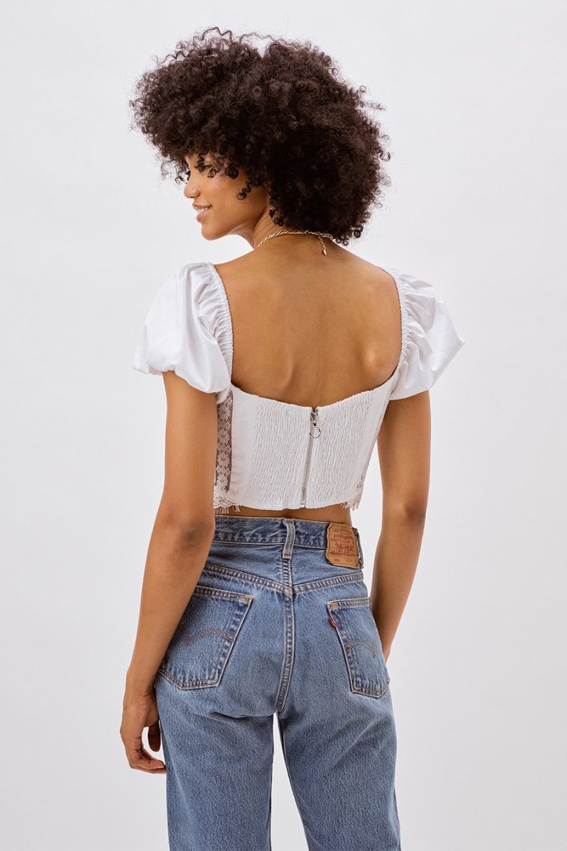 Pullover Puff Short Sleeve Square Collar Slimming Women Shirt Lace Stitching French Top - Image 4