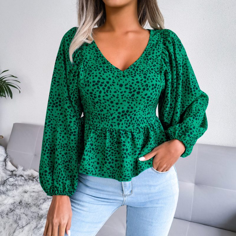 Lantern Long Sleeve Casual Leopard Print Chiffon Shirt Top Women Clothing Spring Summer - Image 2