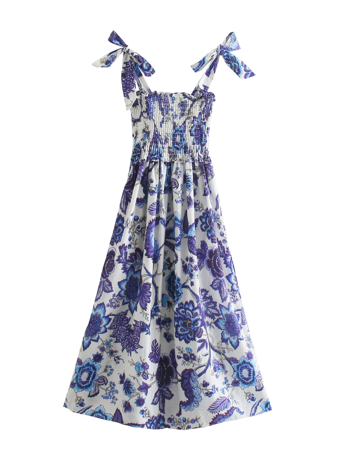 Sundress Women Clothing Summer Bowknot Decoration Printed Stretch Slim Strap Dress Tie Strap - Image 2