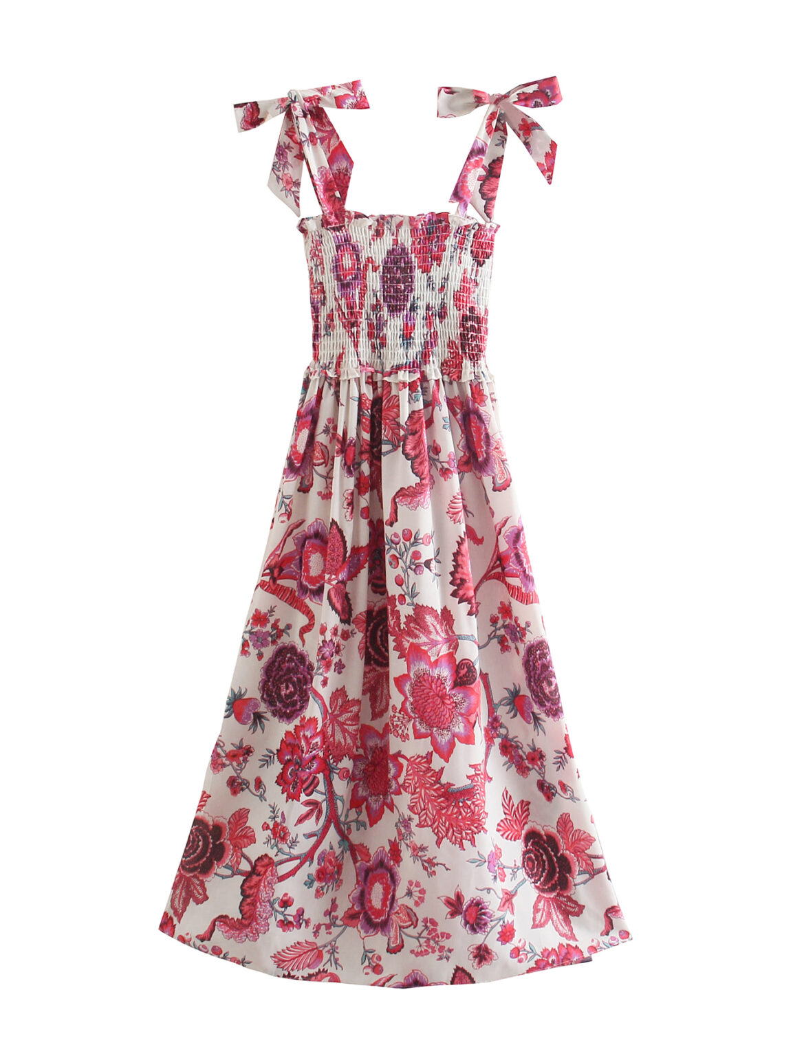 Sundress Women Clothing Summer Bowknot Decoration Printed Stretch Slim Strap Dress Tie Strap - Image 3
