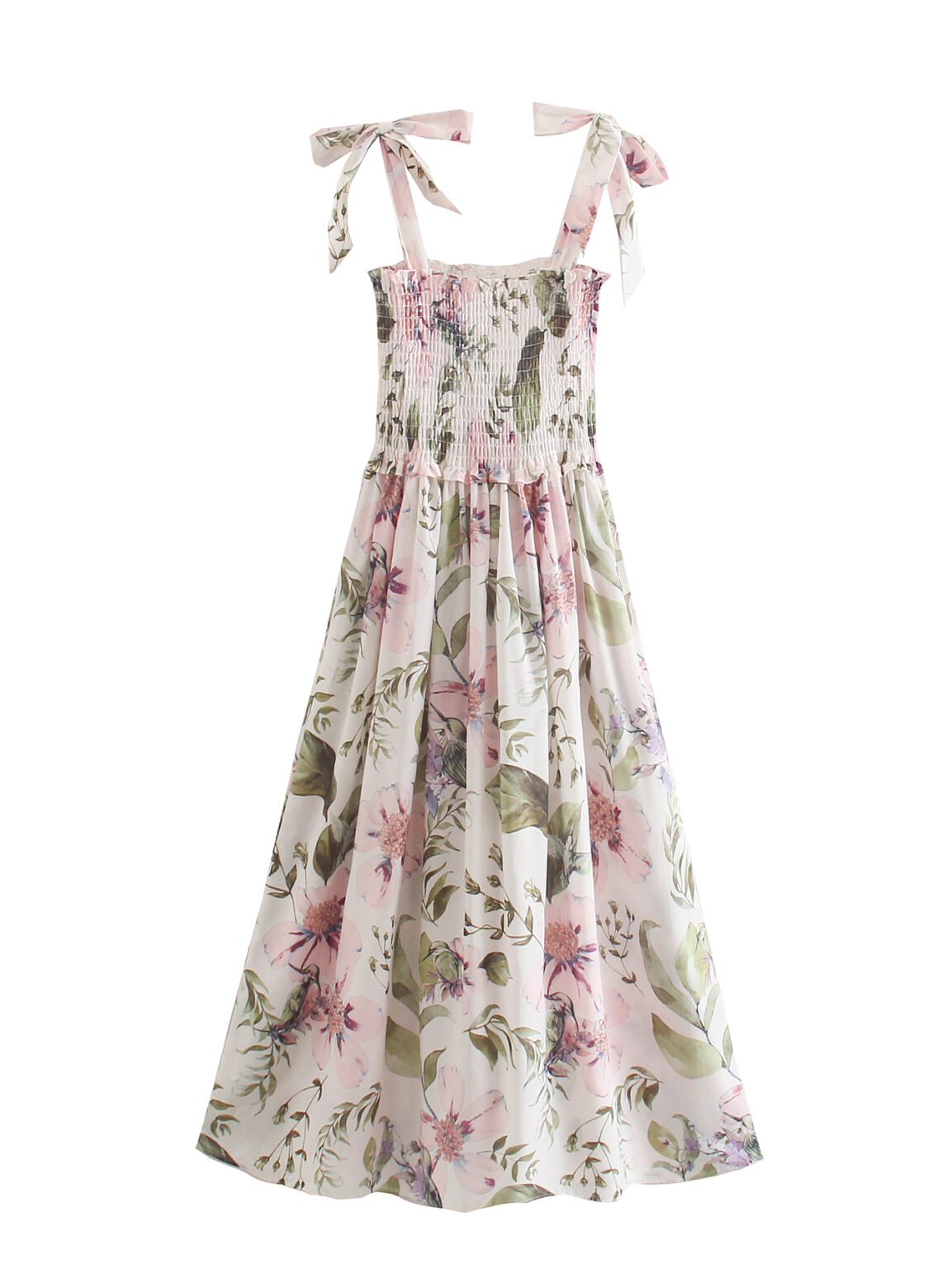 Sundress Women Clothing Summer Bowknot Decoration Printed Stretch Slim Strap Dress Tie Strap - Image 6