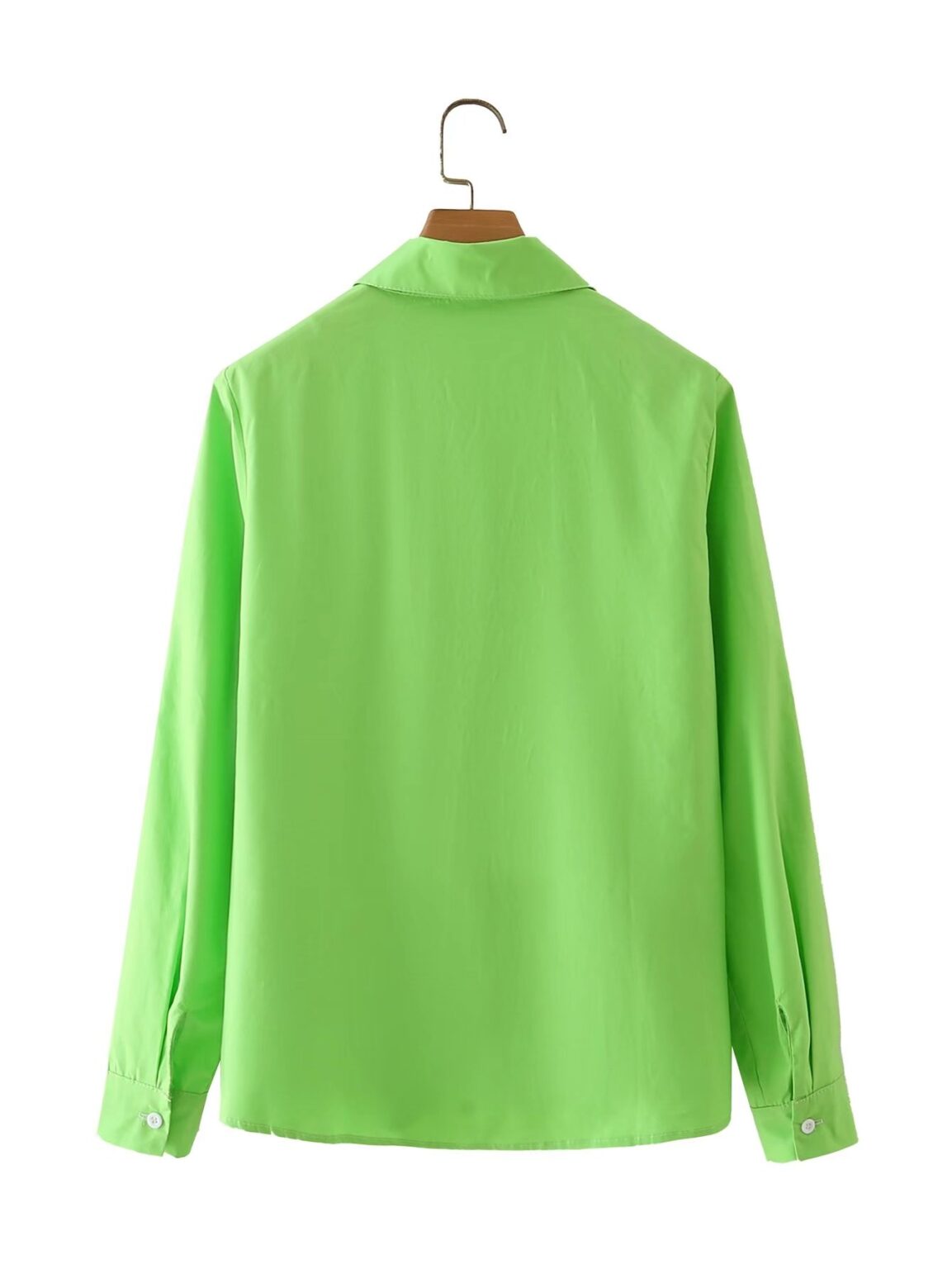 Polo Collar Long Sleeve Single Breasted Color Contrast Patchwork Shirt Top - Image 2
