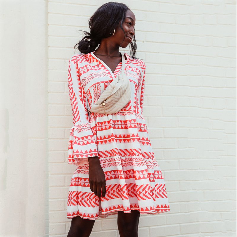 Bohemian Women Clothes V-neck Printed Babydoll Dress Loose  Multi-Color - Image 3