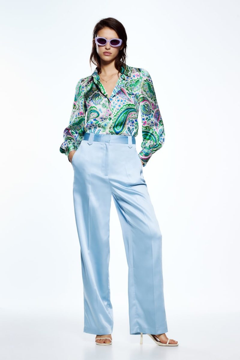 Spring Retro Collared Long Sleeve Single-Breasted Green Printing Shirt Female - Image 2