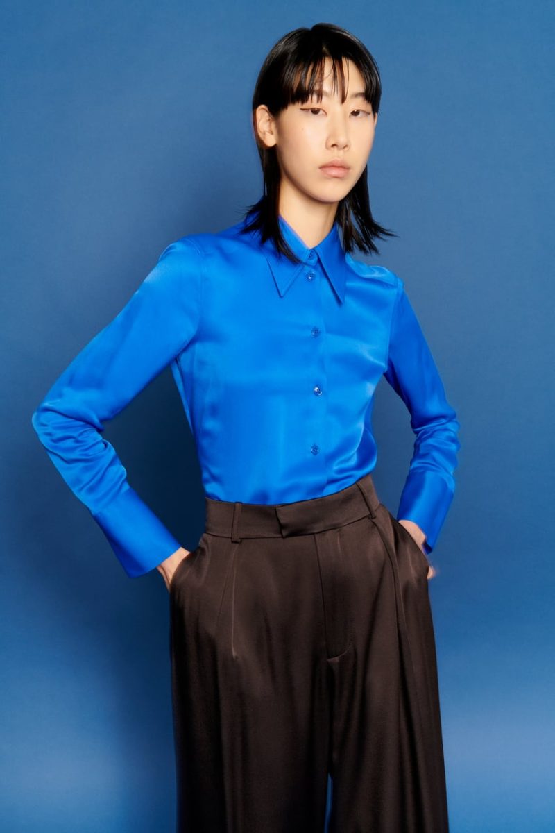 Women Clothing Spring Four-Color Loose Silk Satin Shirt - Image 2