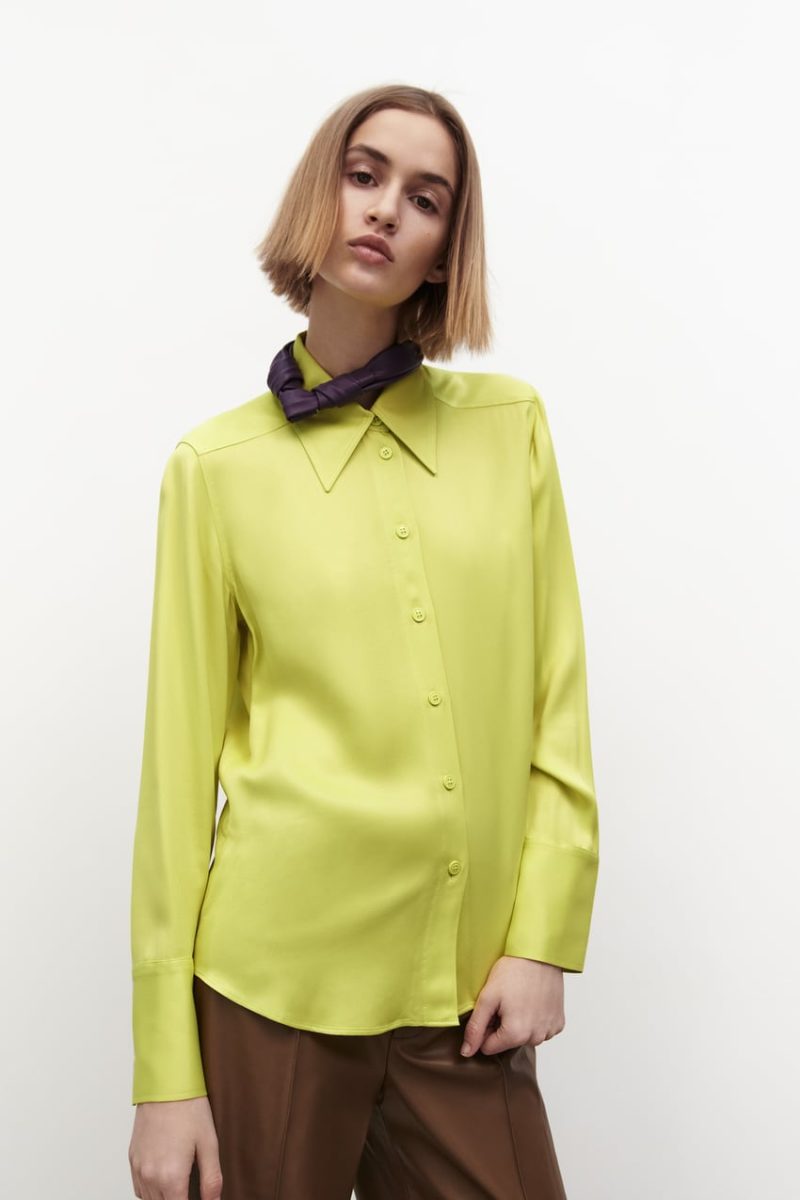 Women Clothing Spring Four-Color Loose Silk Satin Shirt - Image 3