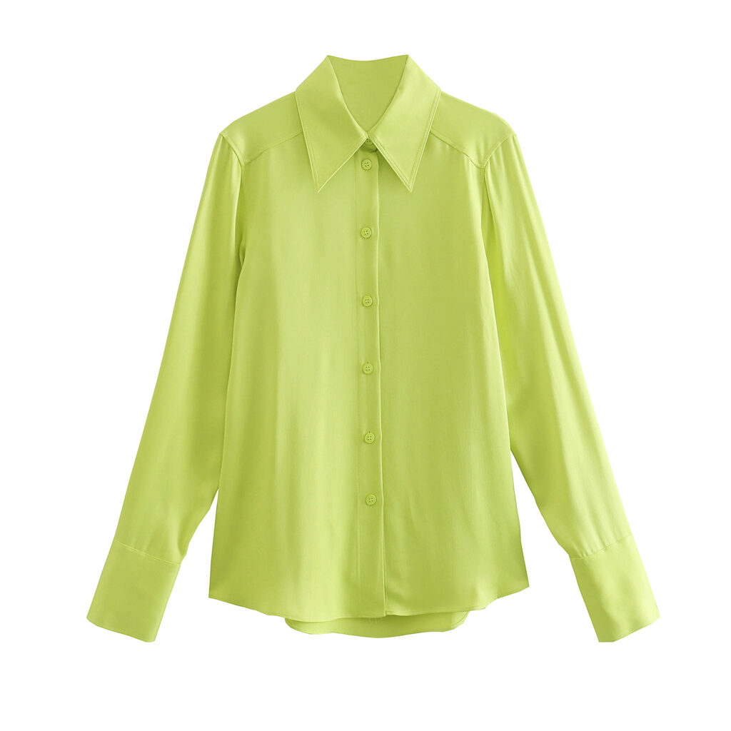 Women Clothing Spring Four-Color Loose Silk Satin Shirt - Image 5