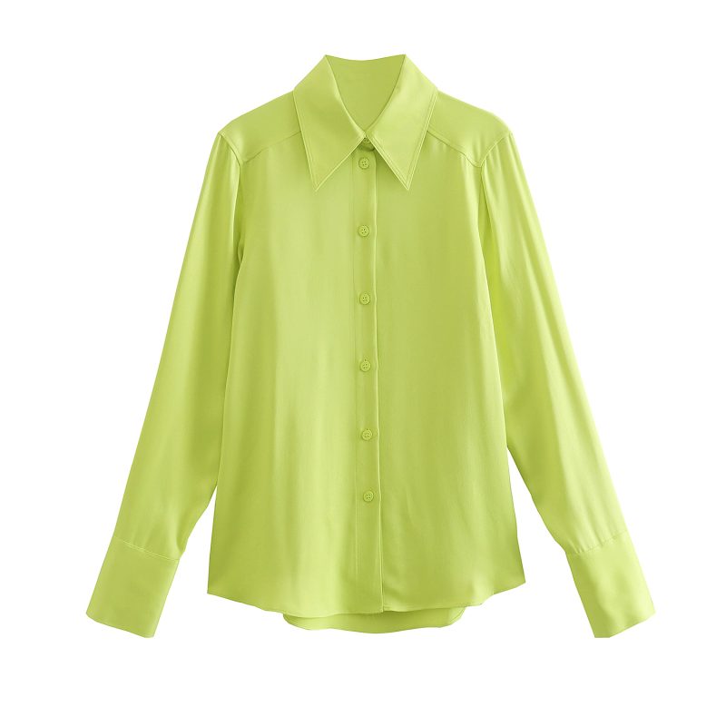 Women Clothing Spring Four-Color Loose Silk Satin Shirt - Image 5