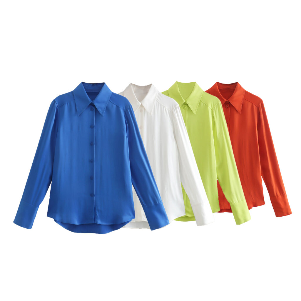 Women Clothing Spring Four-Color Loose Silk Satin Shirt - Image 6