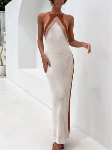 Crochet Summer New  Long Knitted Dress Stitching Bikini Beach Dress Crochet