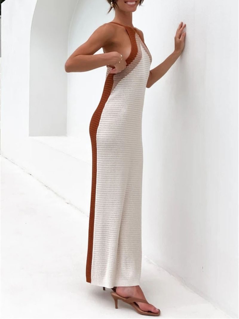 Crochet Summer New  Long Knitted Dress Stitching Bikini Beach Dress Crochet - Image 3