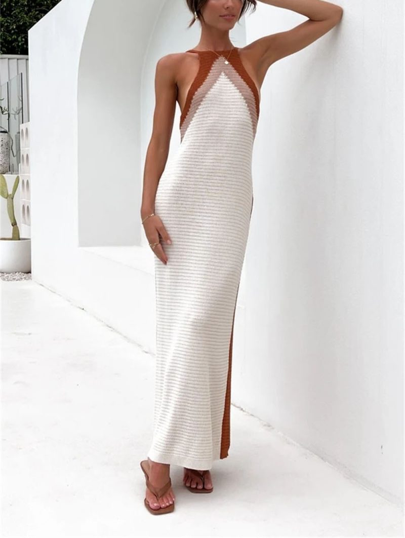 Crochet Summer New  Long Knitted Dress Stitching Bikini Beach Dress Crochet - Image 4