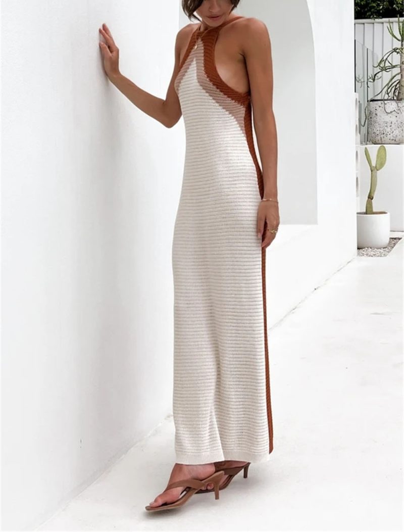 Crochet Summer New  Long Knitted Dress Stitching Bikini Beach Dress Crochet - Image 5