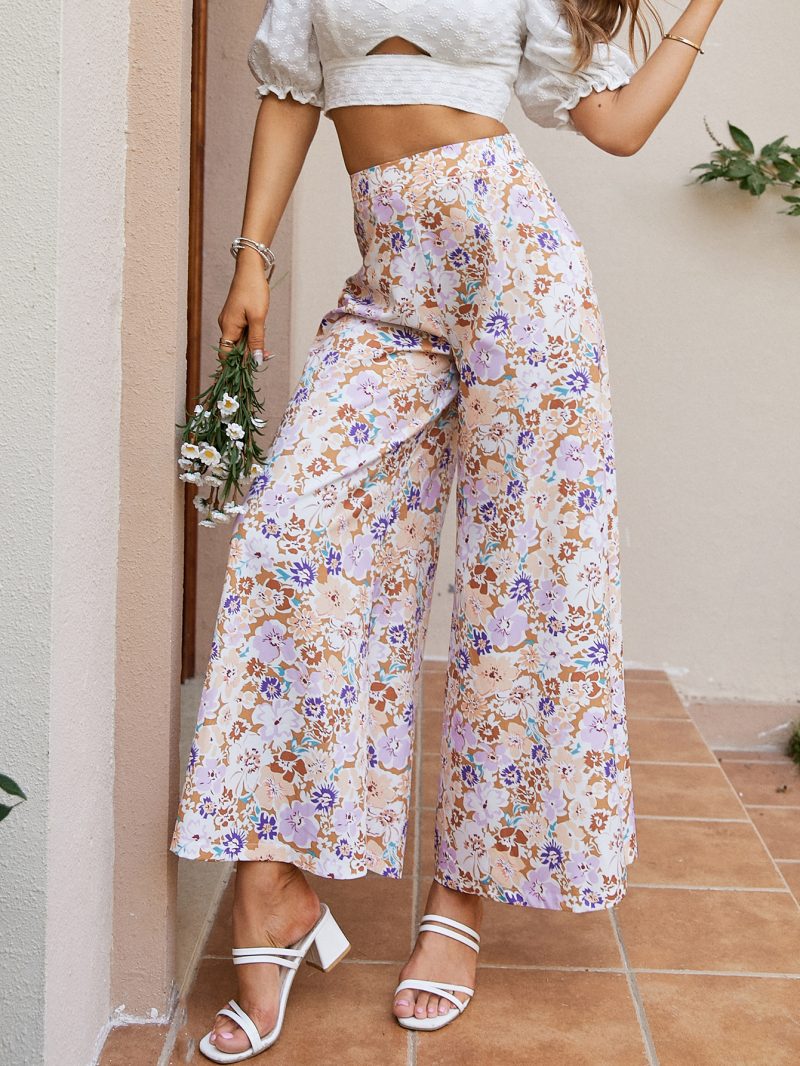 Bohemian Women High Waist Pants Leopard Print Wide Leg Flowing Pants - Image 2