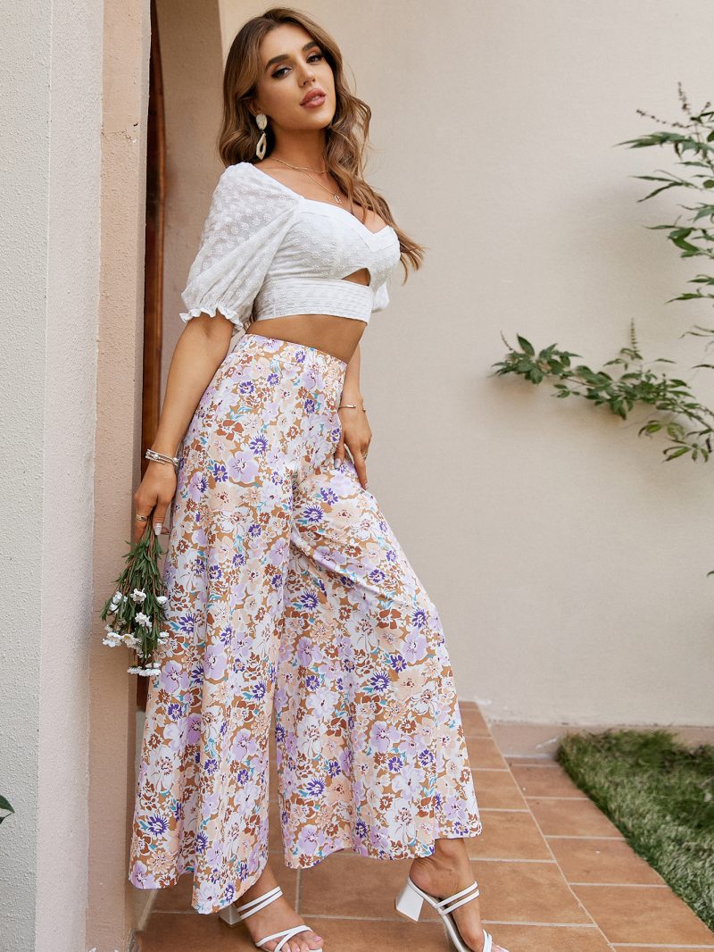 Bohemian Women High Waist Pants Leopard Print Wide Leg Flowing Pants - Image 4