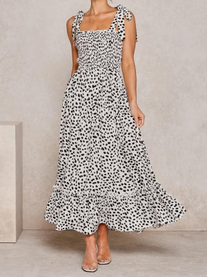 Sundress Large Swing Dress Spring New Polka Dot Printed Lace up Strap Dress Shoulder Bow Tie Strap