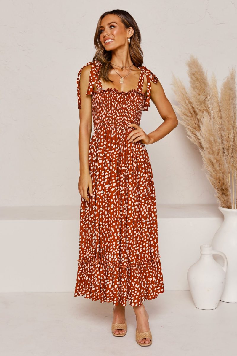 Sundress Large Swing Dress Spring New Polka Dot Printed Lace up Strap Dress Shoulder Bow Tie Strap - Image 4