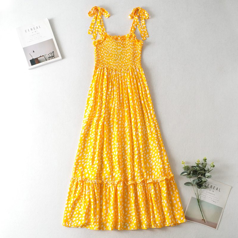 Sundress Large Swing Dress Spring New Polka Dot Printed Lace up Strap Dress Shoulder Bow Tie Strap - Image 5