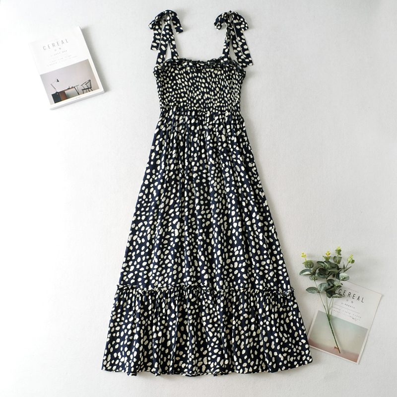 Sundress Large Swing Dress Spring New Polka Dot Printed Lace up Strap Dress Shoulder Bow Tie Strap - Image 6