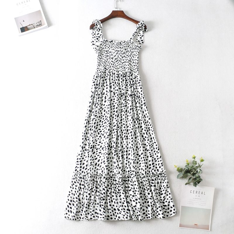Sundress Large Swing Dress Spring New Polka Dot Printed Lace up Strap Dress Shoulder Bow Tie Strap - Image 7