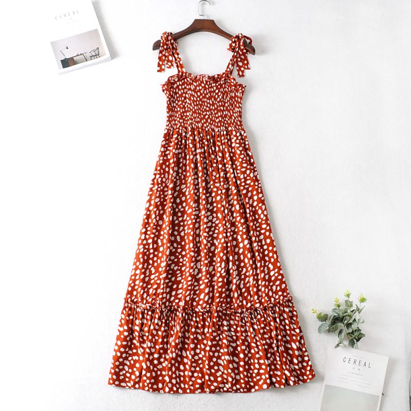 Sundress Large Swing Dress Spring New Polka Dot Printed Lace up Strap Dress Shoulder Bow Tie Strap - Image 8