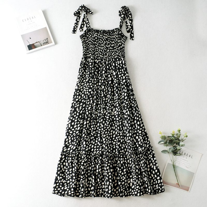 Sundress Large Swing Dress Spring New Polka Dot Printed Lace up Strap Dress Shoulder Bow Tie Strap - Image 9