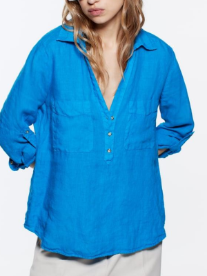 Summer New Three-Color Slub Cotton Long-Sleeved Shirt Mid-Length Pullover Top