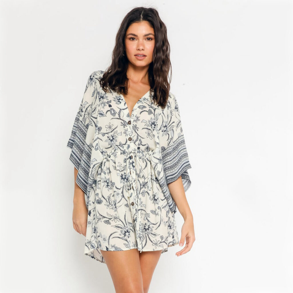 Women Clothing New Mid-Length Top Printed V-neck  Chiffon Casual Short Skirt - Image 2
