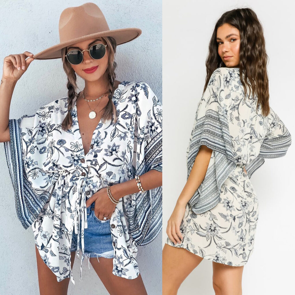 Women Clothing New Mid-Length Top Printed V-neck  Chiffon Casual Short Skirt - Image 6