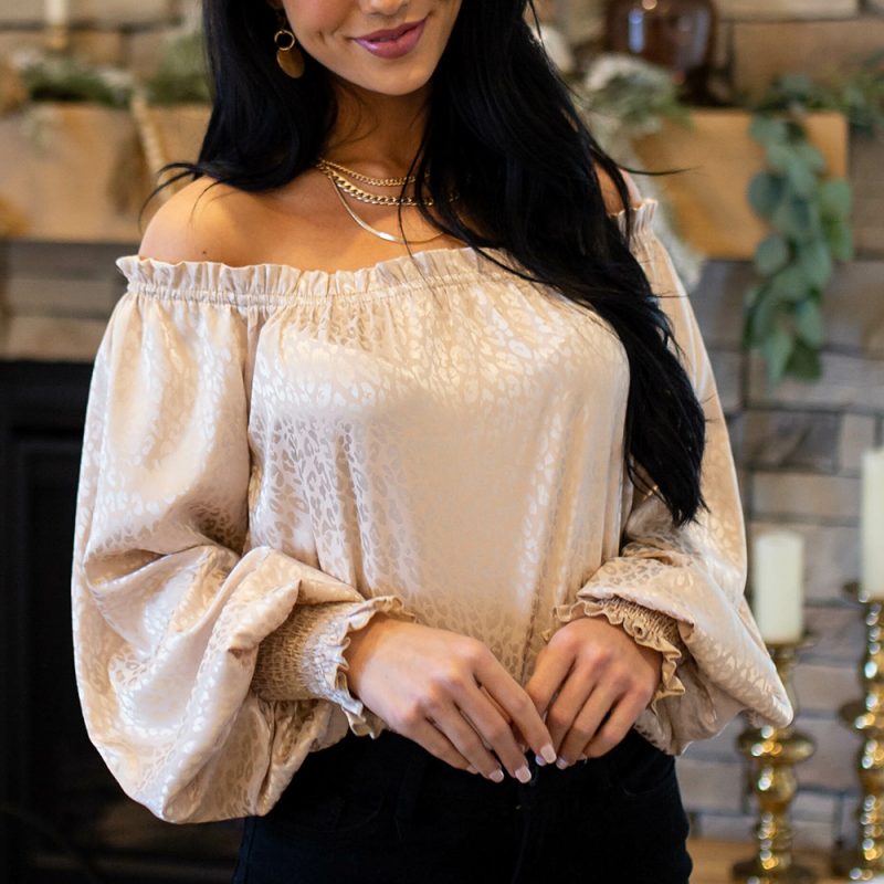 Spring Summer New Fashion Leopard Print Long Sleeve Chiffon Shirt off-Shoulder Loose Simple  Top Women - Image 2