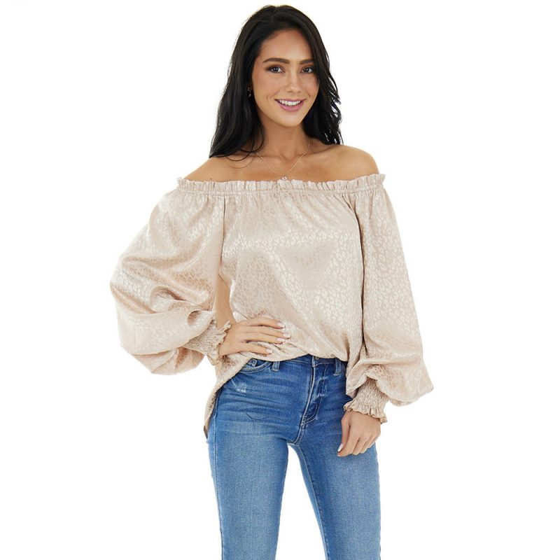 Spring Summer New Fashion Leopard Print Long Sleeve Chiffon Shirt off-Shoulder Loose Simple  Top Women - Image 3