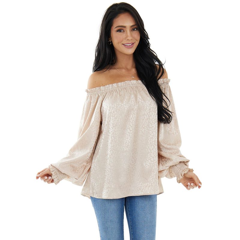 Spring Summer New Fashion Leopard Print Long Sleeve Chiffon Shirt off-Shoulder Loose Simple  Top Women - Image 4