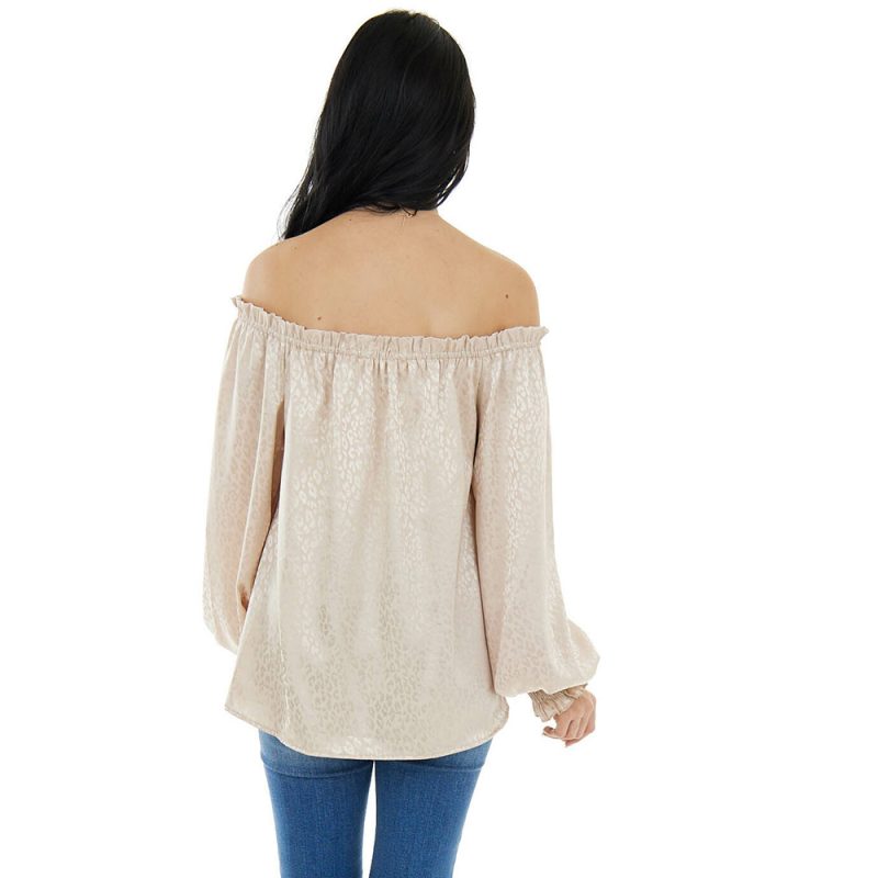 Spring Summer New Fashion Leopard Print Long Sleeve Chiffon Shirt off-Shoulder Loose Simple  Top Women - Image 5
