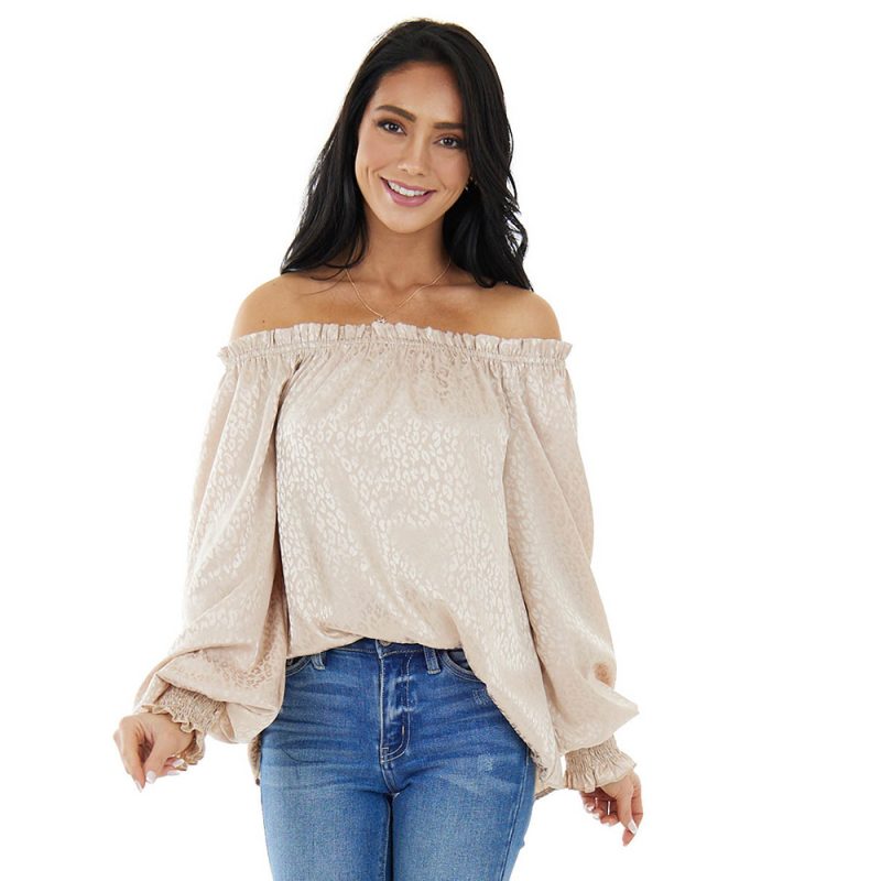 Spring Summer New Fashion Leopard Print Long Sleeve Chiffon Shirt off-Shoulder Loose Simple  Top Women - Image 6
