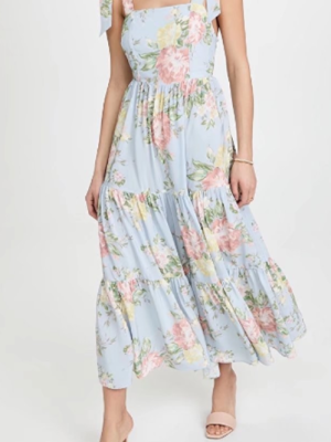 Sundress Early Spring Sweet Lovely Lace Printing Back Tie Dress Shoulder Bow Tie Strap