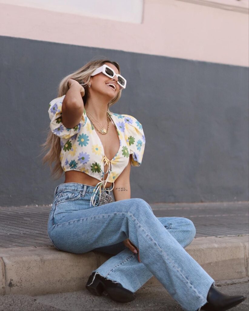 Spring Summer Women Clothing Floral Print Poplin Top Shirt - Image 2