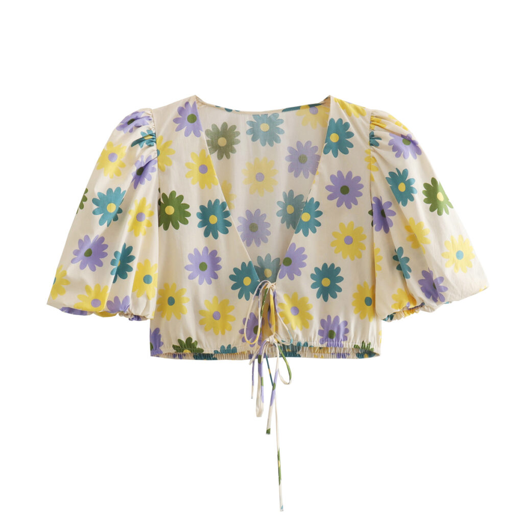 Spring Summer Women Clothing Floral Print Poplin Top Shirt - Image 6