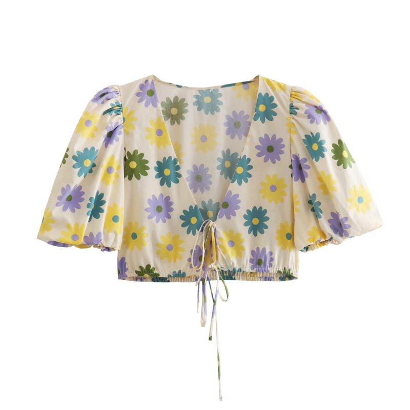 Spring Summer Women Clothing Floral Print Poplin Top Shirt - Image 6