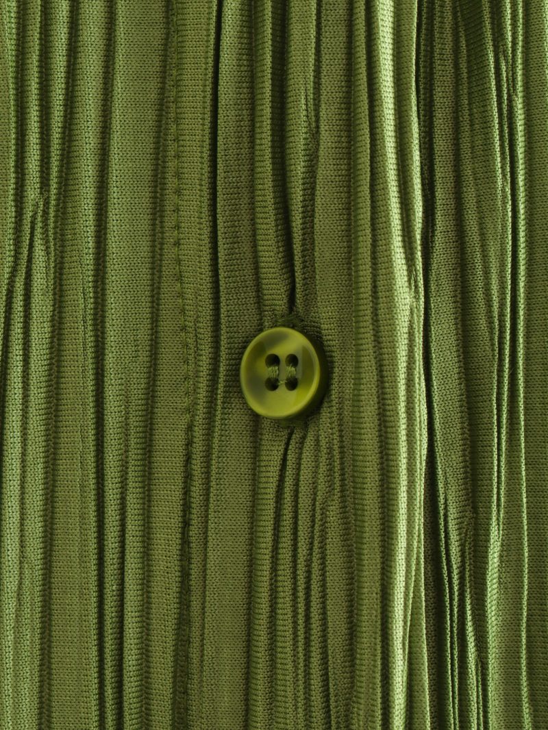 Women Clothing Spring Fine Pleated Satin Slim Long-Sleeved Green Shirt Top textured - Image 5