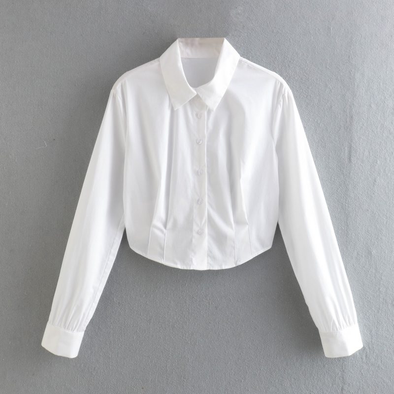 Summer Poplin Shirt Single-Breasted Short Top - Image 4