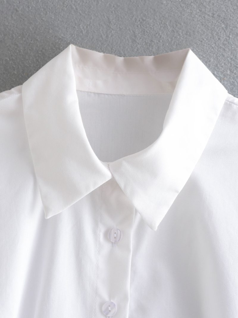 Summer Poplin Shirt Single-Breasted Short Top - Image 6