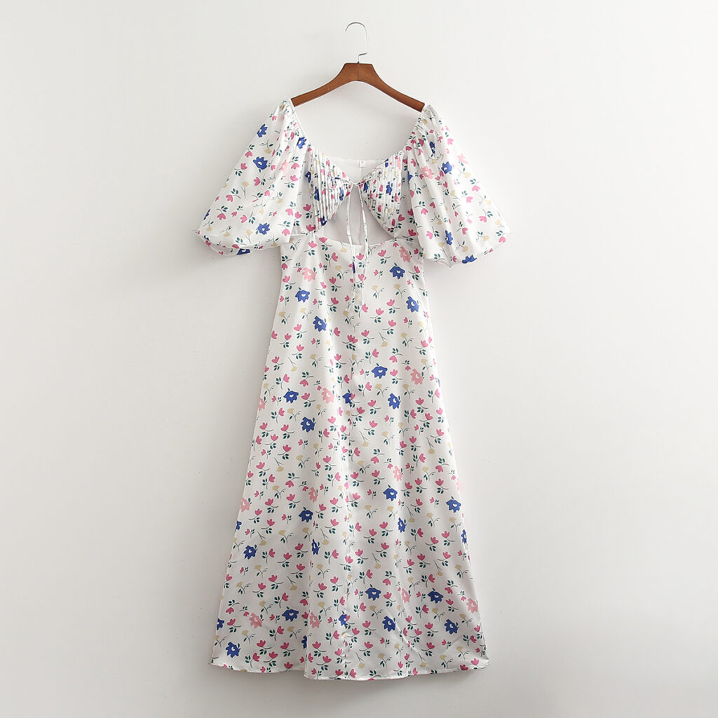 Spring Women Clothing Satin Wrapped Chest Small Floral Hollow Out Cutout Design Dress Slim Fit Sexy - Image 2