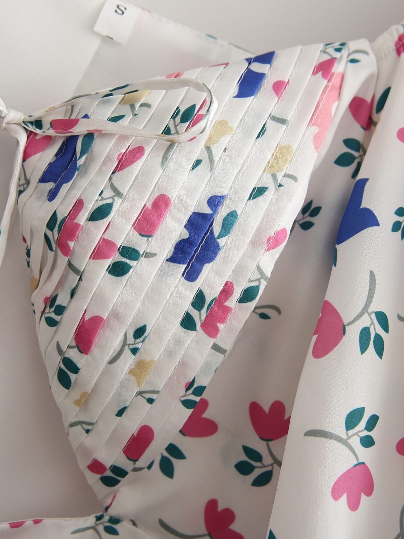 Spring Women Clothing Satin Wrapped Chest Small Floral Hollow Out Cutout Design Dress Slim Fit Sexy - Image 8
