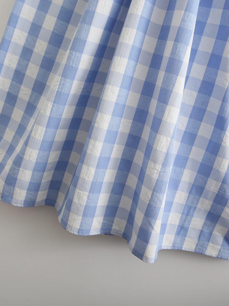 Plaid Women Clothing Spring Summer Drawstring Sexy Hollow-out Backless Halterneck Suspenders Dress - Image 7
